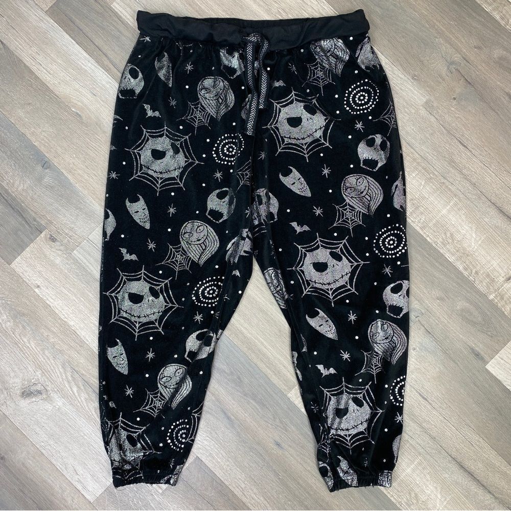 Disney‎ Nightmare Before Christmas Velour Foil Sleep Joggers Black Silver XL - Picture 1 of 8